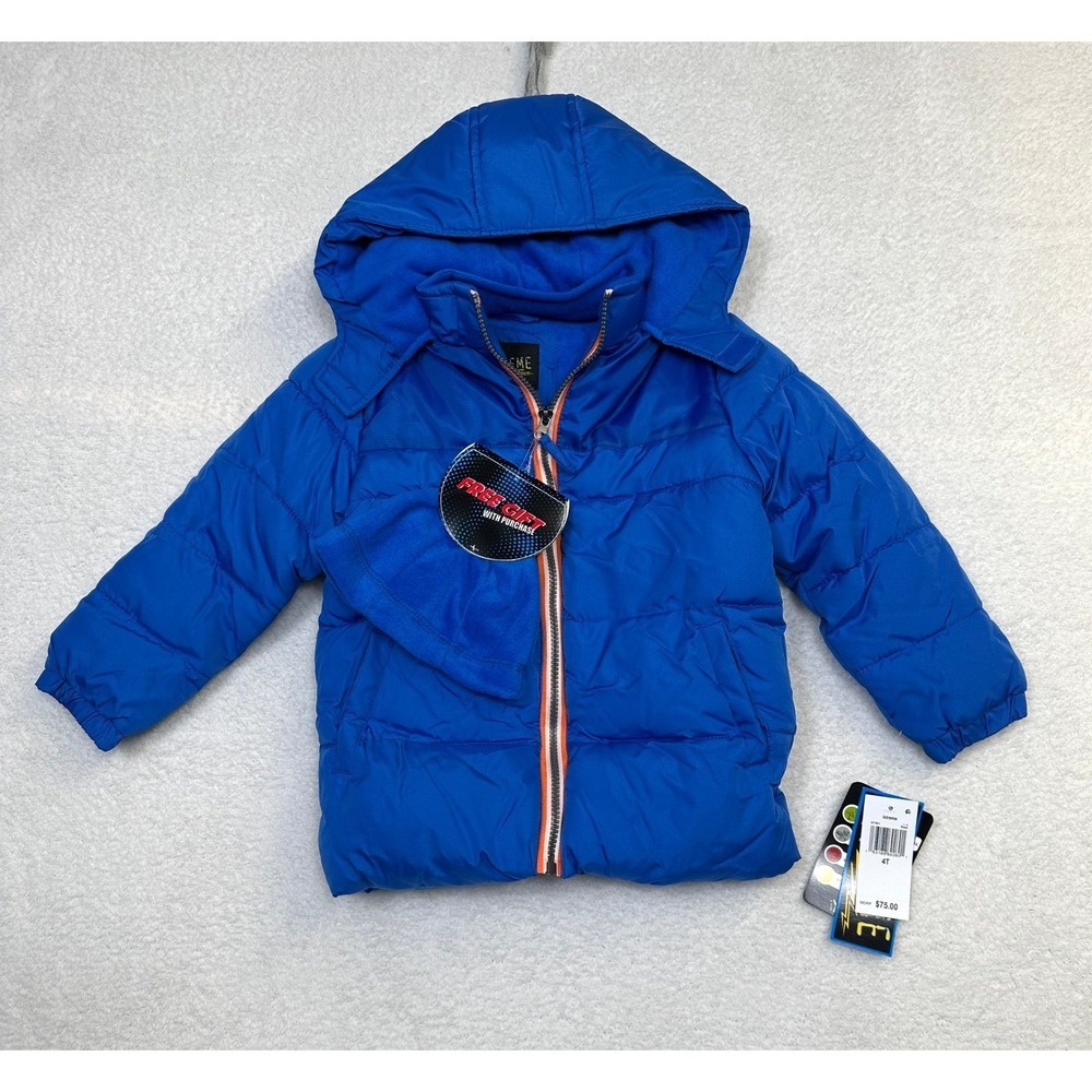 iXtreme-New-Kids Boys Blue Puffer Jacket Hooded Winter Warm Fleece Lined Size 4T